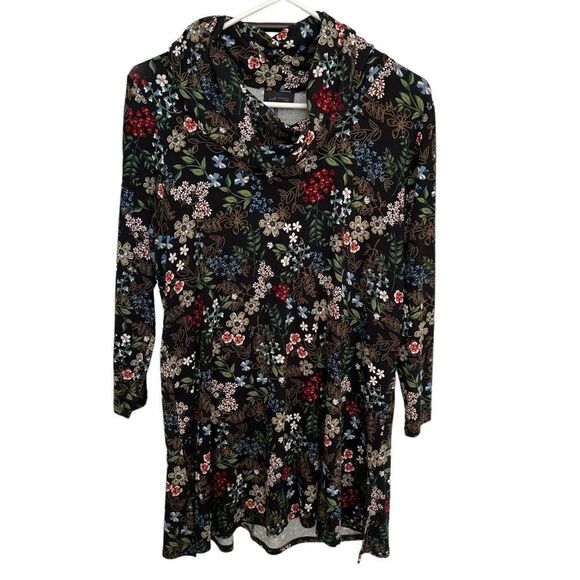 J. Jill Wearever Collection Floral Cowl Neck‎ Jersey Knit Tunic Top Black Medium - Picture 2 of 5